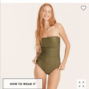 NWT JCrew Ruched Bandeau Swimsuit. Size 4, Safari (Olive) Green